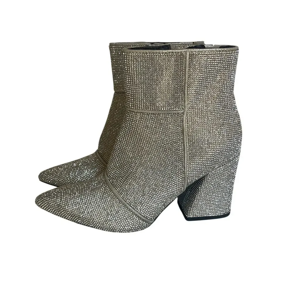 A New Day Women’s Size 8 Silver Rhinestone Pointed Toe Ankle Boots  NWT